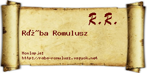 Rába Romulusz névjegykártya